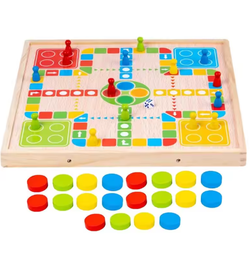 2-in-1 Holz-Brettspiel Strategie & Hockey | Bunte Holzfiguren, Farberkennung | Ideal für Familienspieleabende zuhause 1
