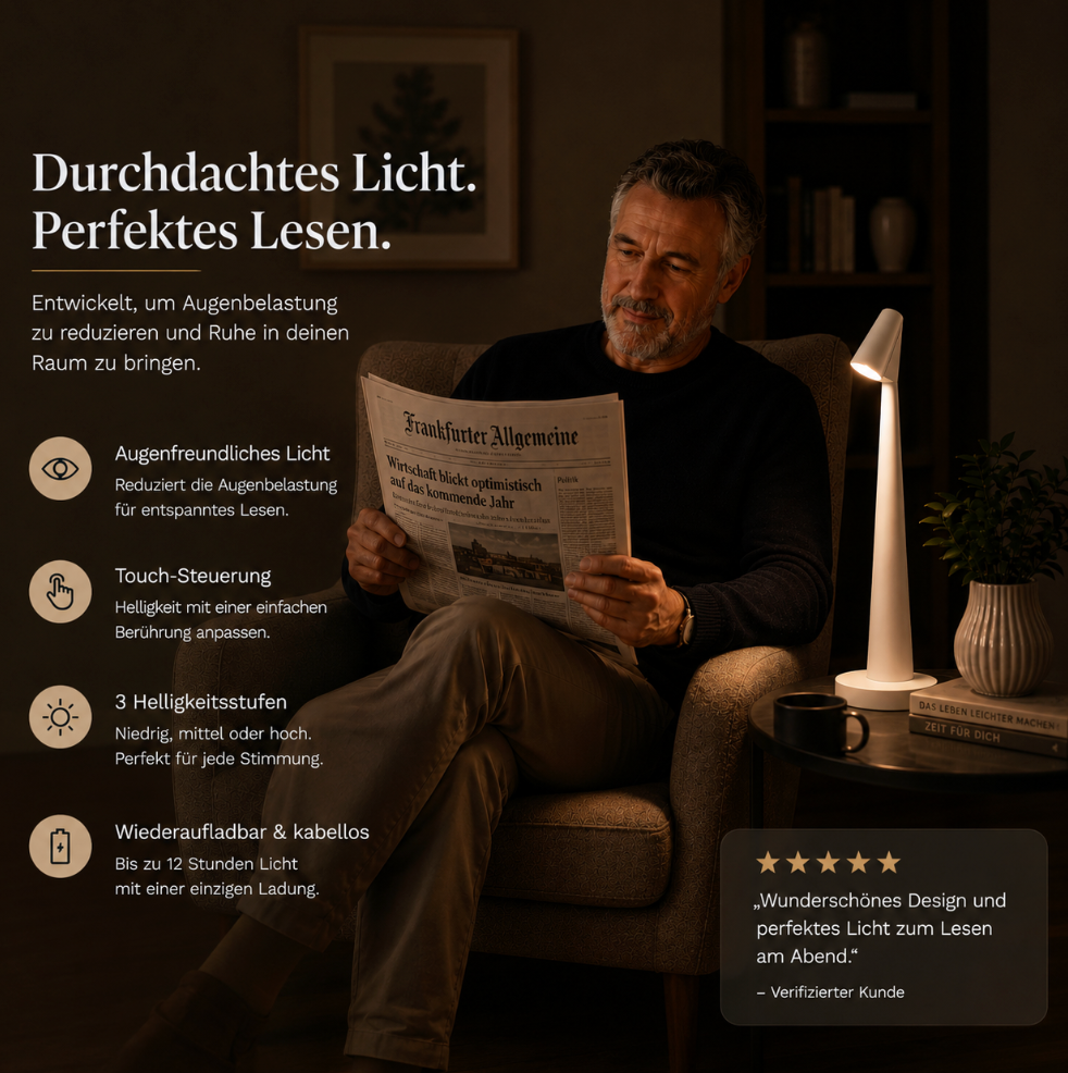 Kabellose LED Tischlampe Aluminium | Touch-Dimmer 3 Stufen, USB-Akku | Bis zu 10 Stunden Leuchtdauer ohne Kabel 9