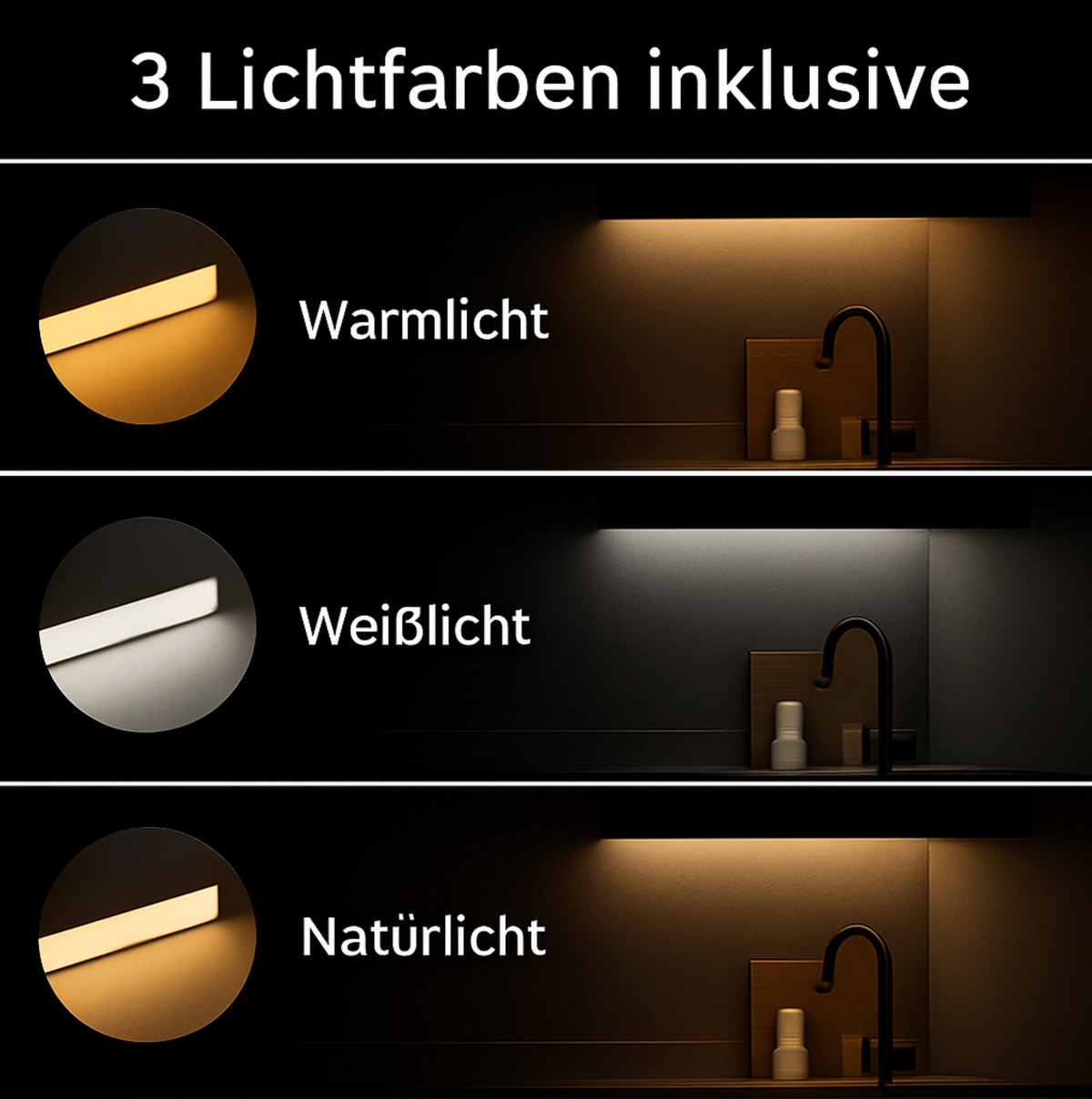 LED-Unterbauleuchte mit Bewegungsmelder | Kabellos, Dimmbar, 3 Lichtfarben | Akku bis 60 Tage, Magnetisch ohne Bohren 5