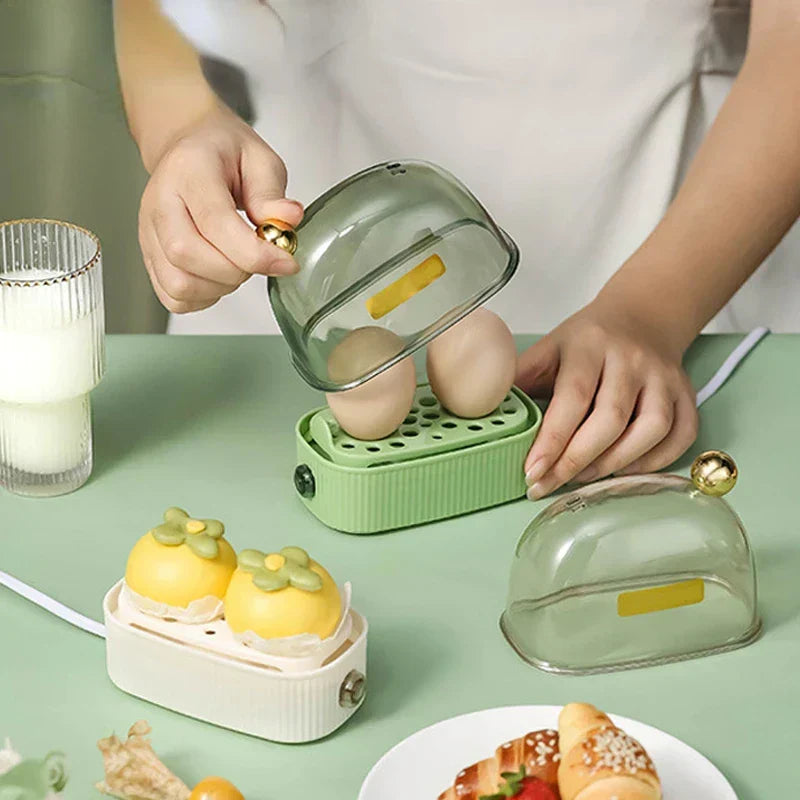 Elektrischer Eierkocher für 2 Eier | Ein-Knopf-Bedienung mit Abschaltautomatik | Kompakter Dampfgarer fürs Frühstück 2
