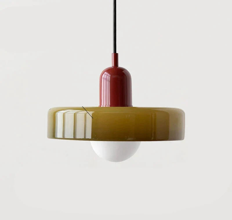 Pendelleuchte Glas 25 cm, Höhe 20 cm | Farbiger Glasschirm, Bauhaus-Design | Verstellbare Abhänglänge, G9-Fassung 6