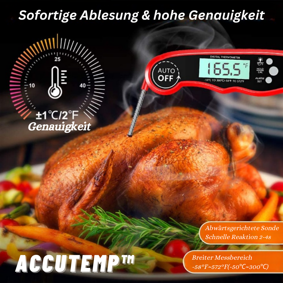 Digitales Fleischthermometer aus Edelstahl | Mit 101,6 cm Kabelsonde für Ofen und Grill | Präzise Anzeige mit Alarmfunktion 1