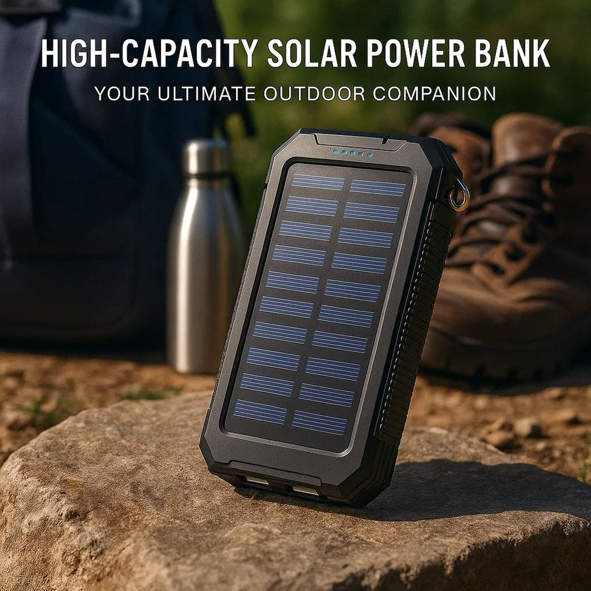 Solar Powerbank 20000 mAh | Wasserdicht, Stoßfest & Regenbeständig | LED-Taschenlampe mit mehreren Modi für Camping und Reisen 5