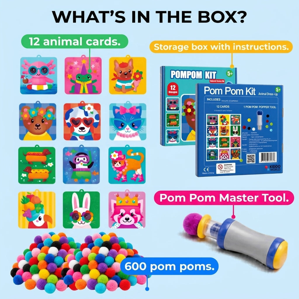 Pompon-Bastelset 600 Stück | Bunte Farbmischung, verschiedene Größen | Fördert Kreativität und Feinmotorik bei Kindern 10