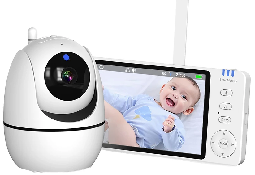 Video-Babyphone mit Kamera 5-Zoll HD-Display | PTZ-Zoom, Nachtsicht & Zwei-Wege-Audio | 4000mAh Akku, bis zu 22 Std Laufzeit 1