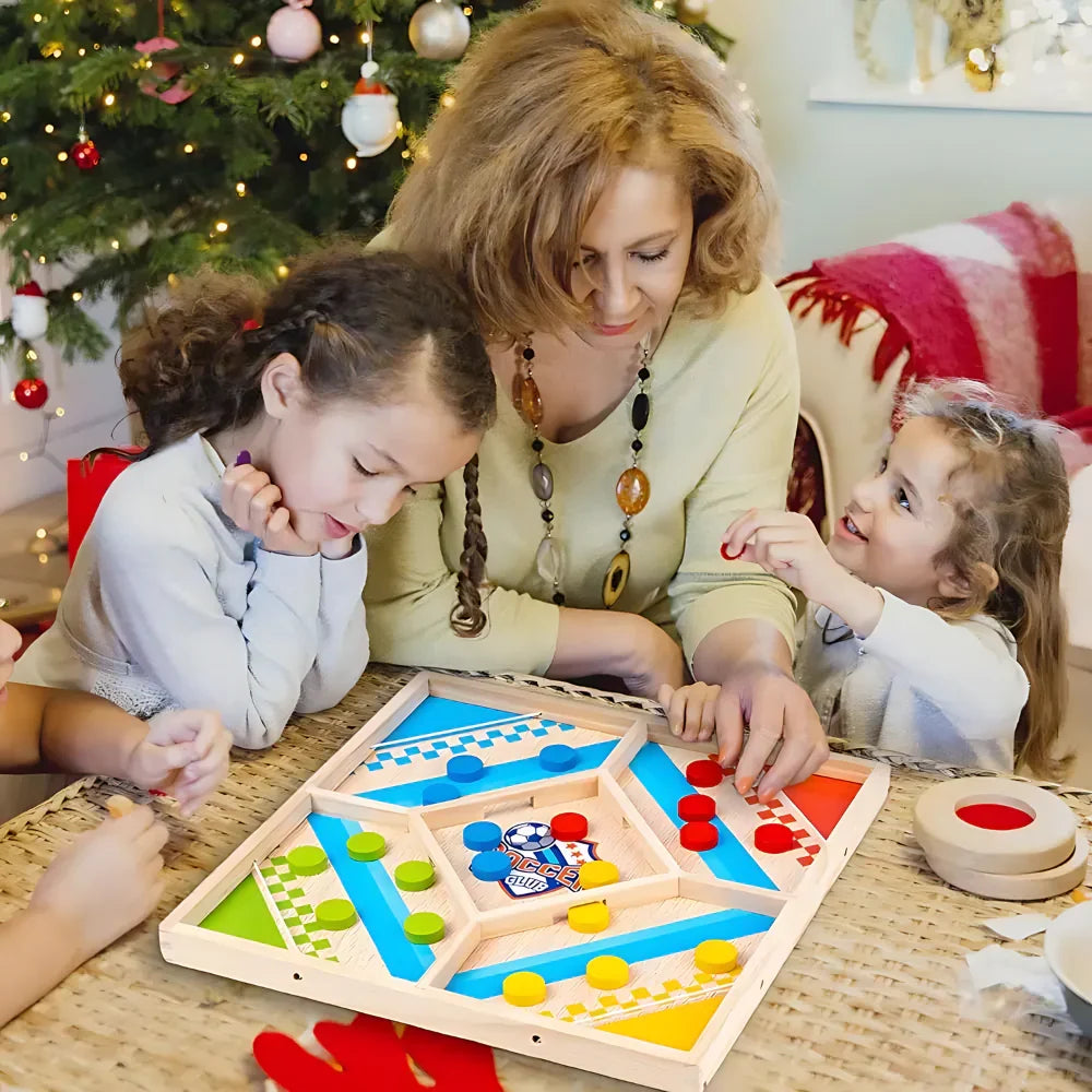 2-in-1 Holz-Brettspiel Strategie & Hockey | Bunte Holzfiguren, Farberkennung | Ideal für Familienspieleabende zuhause 2