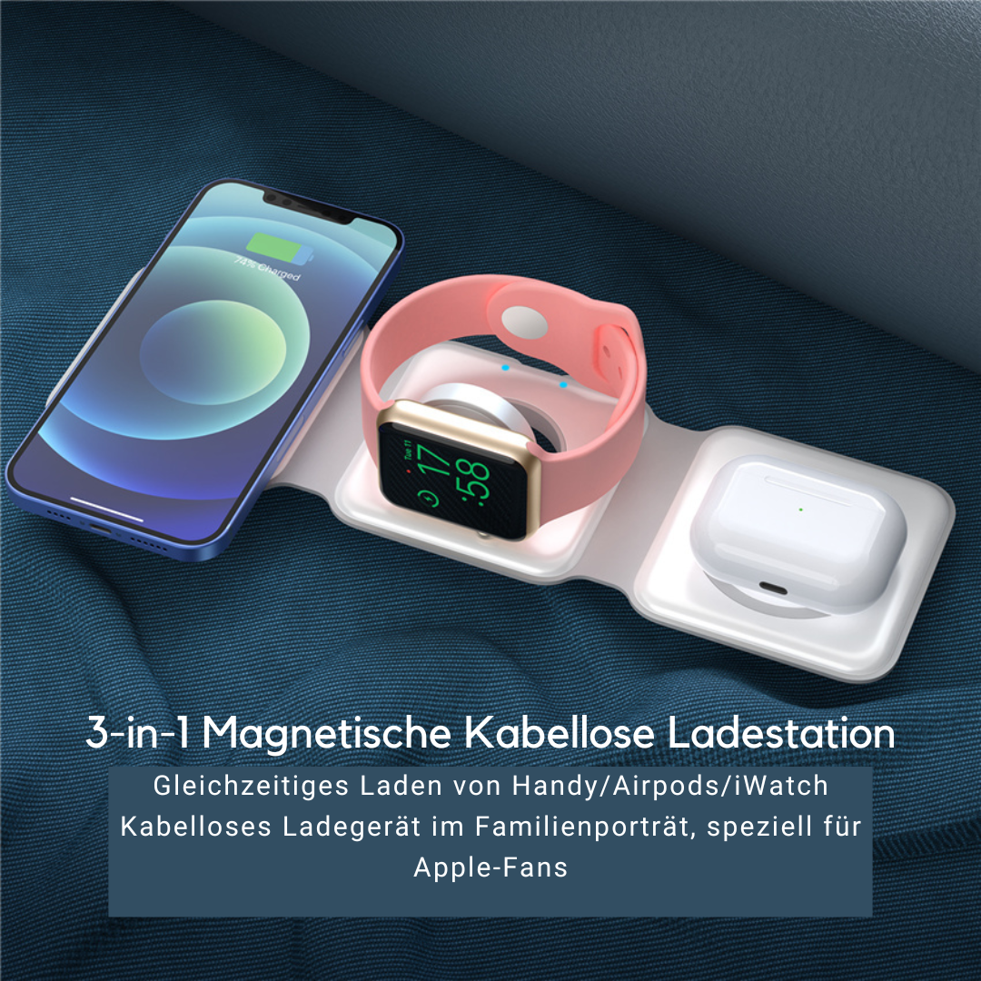 3-in-1 Kabellose Ladestation für iPhone, Watch & AirPods | Faltbar, 65 W, Qi-kompatibel | Magnetisch mit Ladeanzeige, USB-C 1