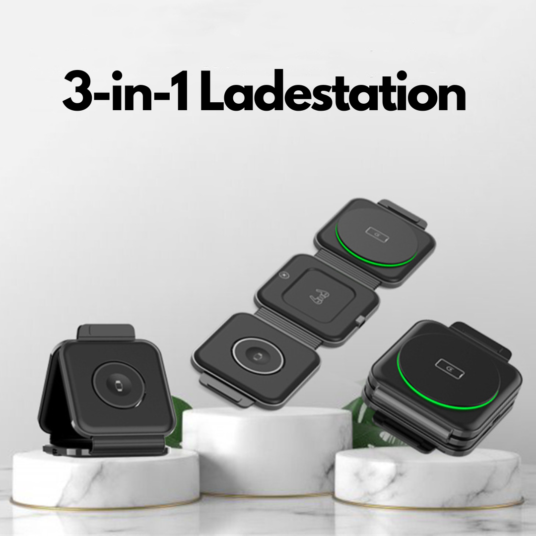 3-in-1 Kabellose Ladestation für iPhone, Watch & AirPods | Faltbar, 65 W, Qi-kompatibel | Magnetisch mit Ladeanzeige, USB-C 16