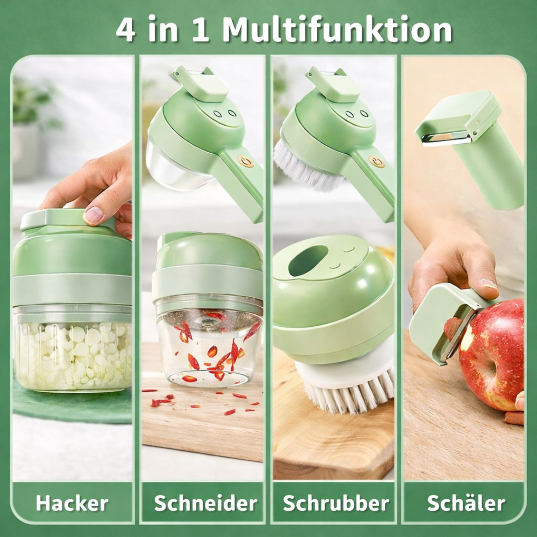 Elektrischer Zerkleinerer Edelstahl | 4-in-1 Kabellos: Hacken, Schneiden, Zerkleinern | Schnelle Gemüse- & Fleischzubereitung 3
