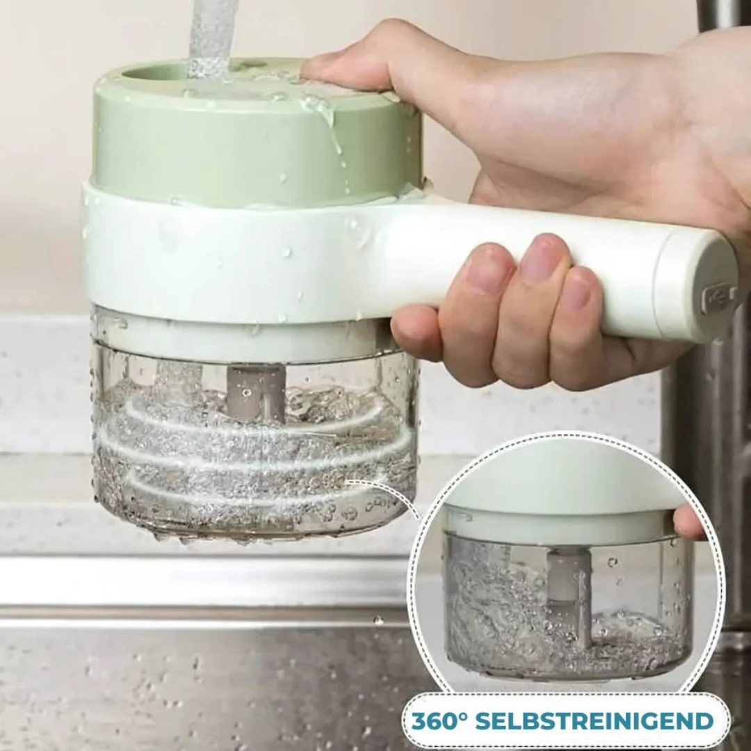 Elektrischer Zerkleinerer Edelstahl | 4-in-1 Kabellos: Hacken, Schneiden, Zerkleinern | Schnelle Gemüse- & Fleischzubereitung 4