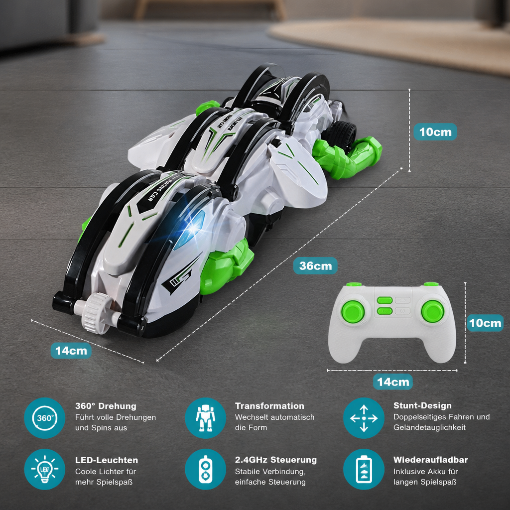 Ferngesteuertes Stuntauto 2-in-1 Verwandelbar | 360°-Drehung, LED-Licht & Fernbedienung | Akku mit USB-Ladekabel, 3 Farben 5