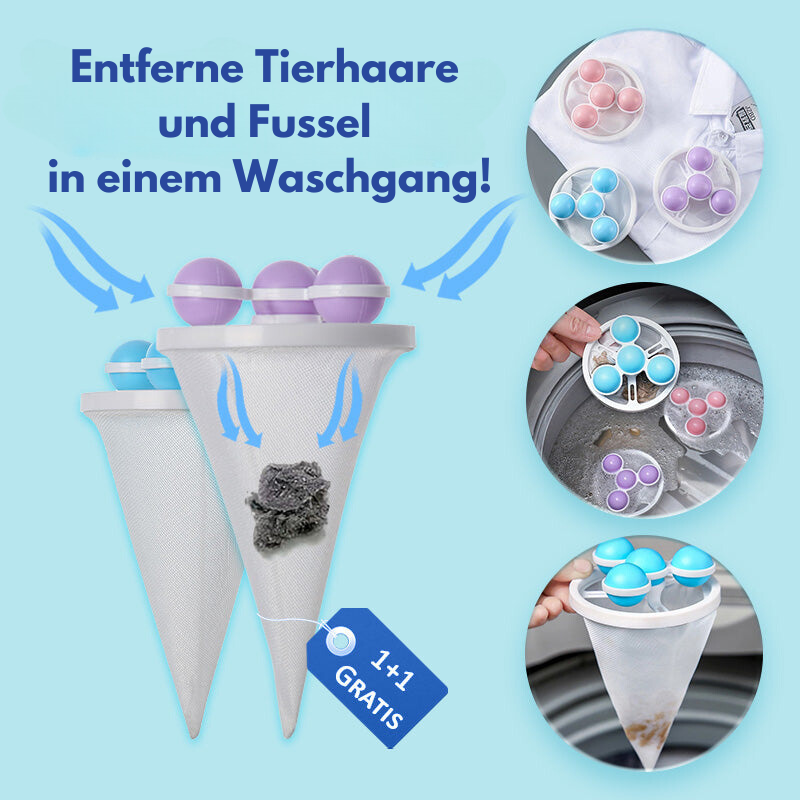 Fusselfänger für die Waschmaschine 15 x 8 cm | Nylon-Netz mit 3 Kugeln | Fängt Tierhaare und Fusseln beim Waschgang auf 8