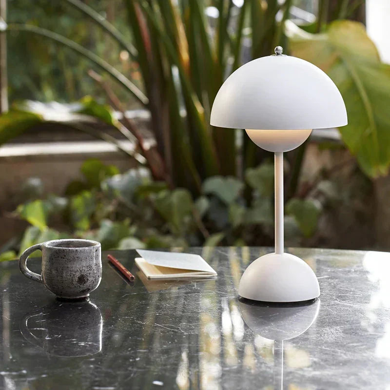 LED Tischlampe kabellos | Retro-Schirmdesign mit Touch-Dimmer und 3 Helligkeitsstufen | Akkubetrieben, warmweißes Licht 3000K 1