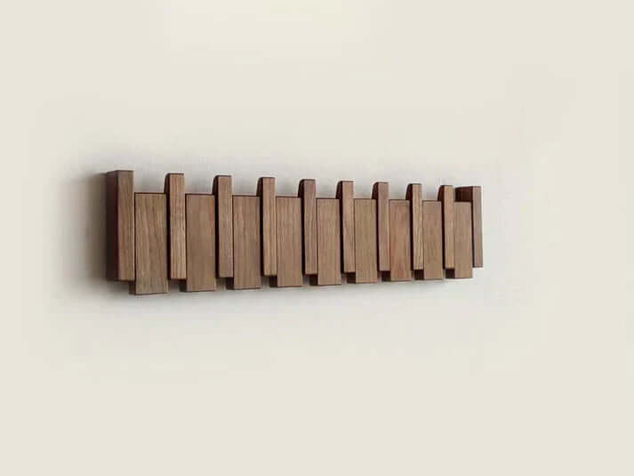 Garderobenleiste Holz, 8 Klapphaken | Klavierdesign, Nussbaum & Buche | Platzsparende Magnethaken für die Diele 7
