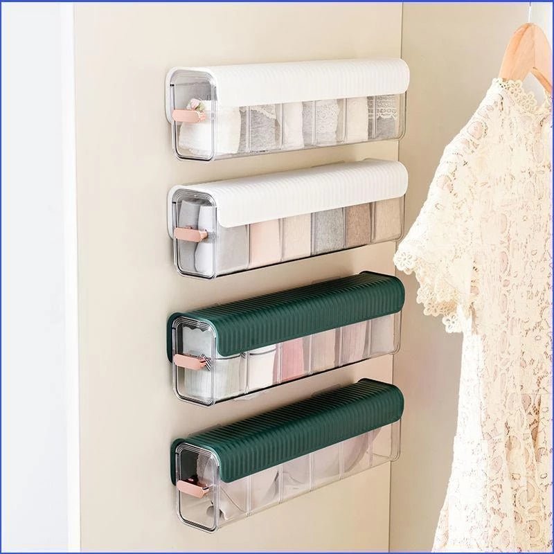 Ordnungsbox wandmontiert, PET/HIPS, 36 x 10,7 x 8,3 cm | In Weiß, Grün, Dunkelgrün | Selbstklebend, ordnet Socken & Unterwäsche 6