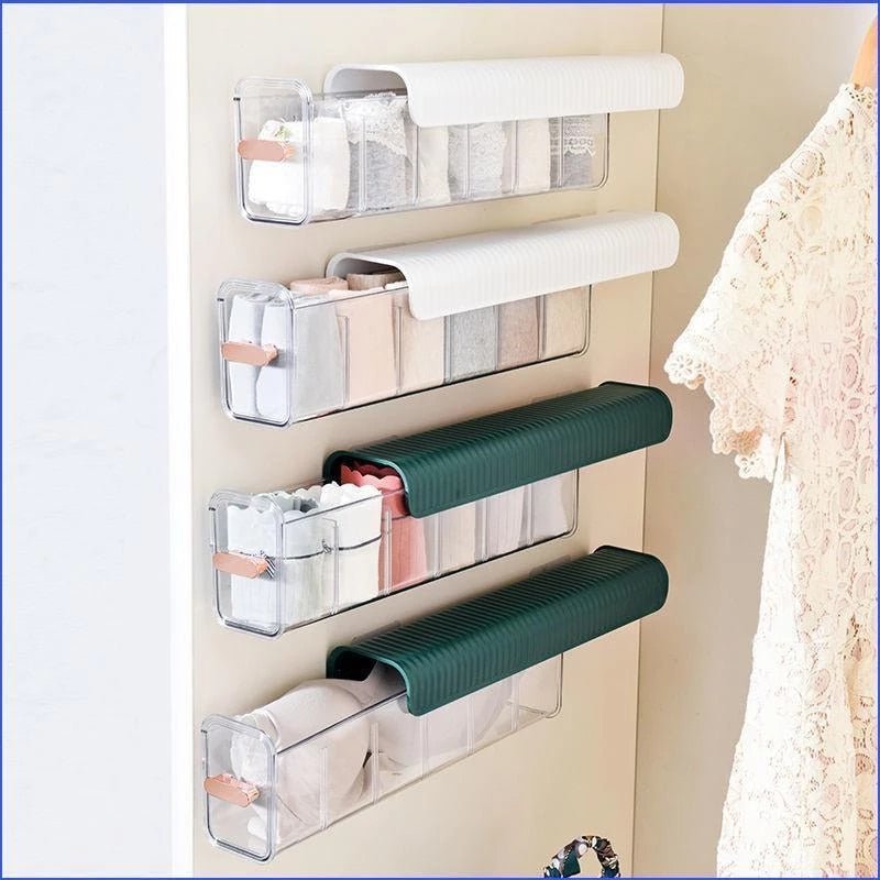 Ordnungsbox wandmontiert, PET/HIPS, 36 x 10,7 x 8,3 cm | In Weiß, Grün, Dunkelgrün | Selbstklebend, ordnet Socken & Unterwäsche 5