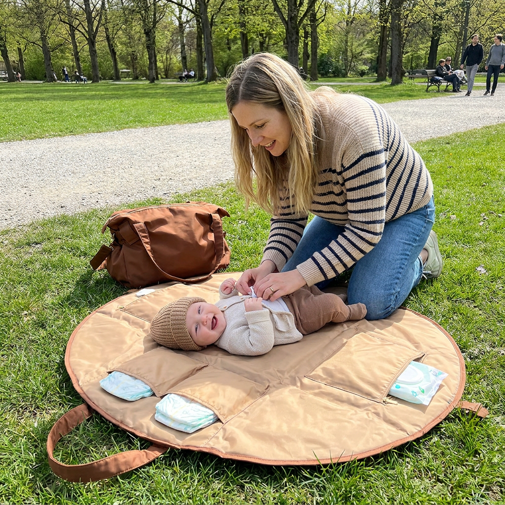 Faltbare Wickeltasche & Wickelunterlage 2-in-1 | Braun, Schwarz oder Beige | Leicht, 94 cm Wickelfläche, kompakt verstaubar 7