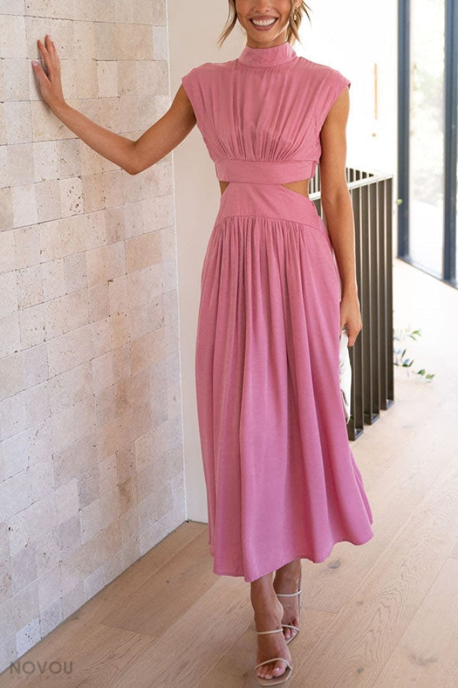 Lorana™ - Rollkragen Taille Ausgeschnitten Sommer Midi-Kleid