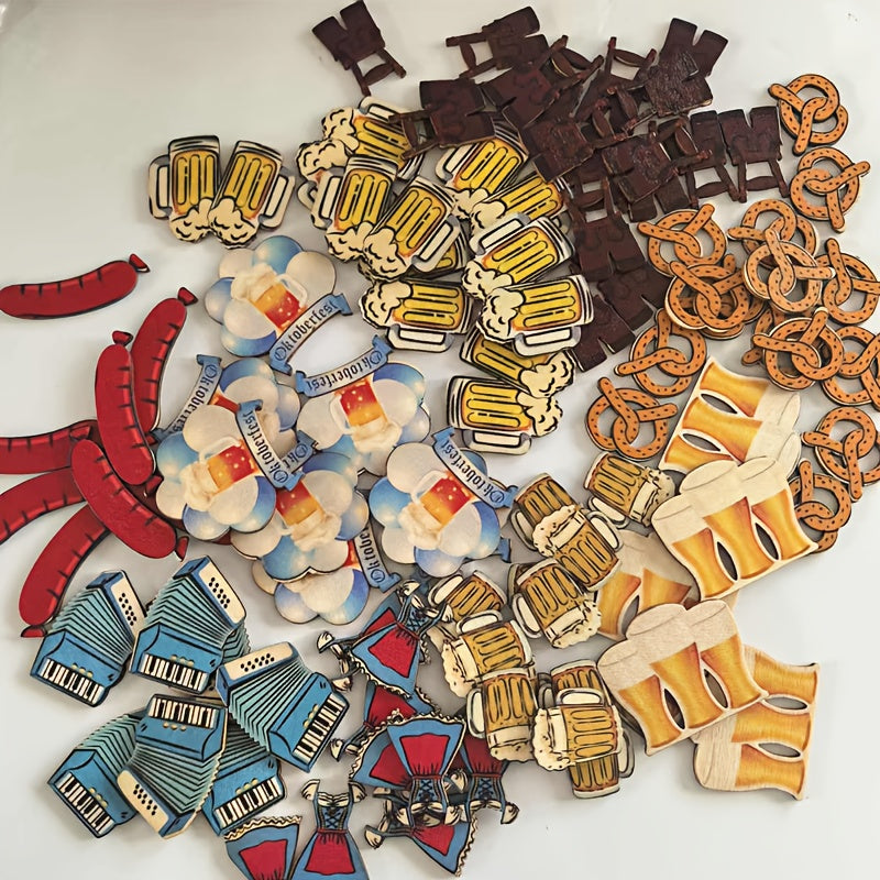 Holzfiguren-Deko Oktoberfest | 50 Stück gemischte Motive Bierkrug, Brezel, Dirndl | Holz Streudeko, Tischkonfetti & Bastelset 4