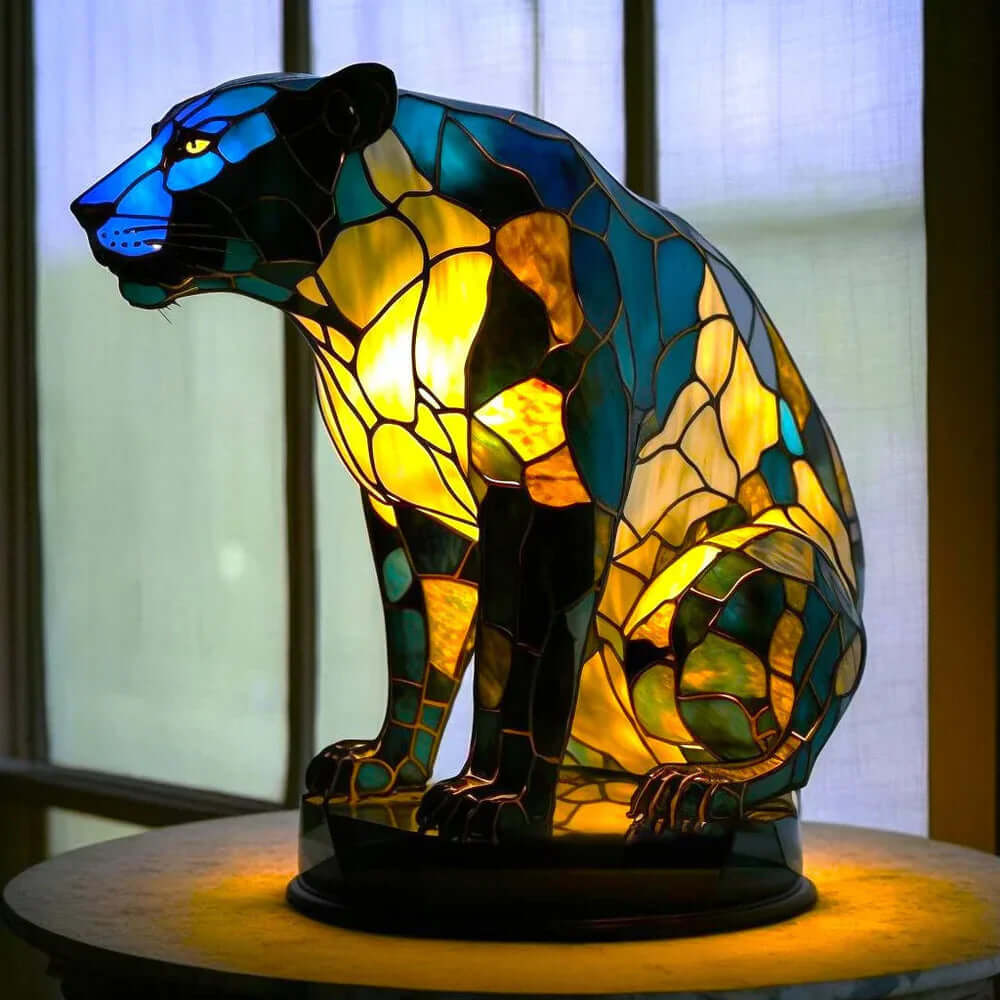 Buntglas Tiernachttischlampe | Handgefertigtes Tiermotiv aus Glas und Metall | Warmes Licht für Deko und Geschenk 3
