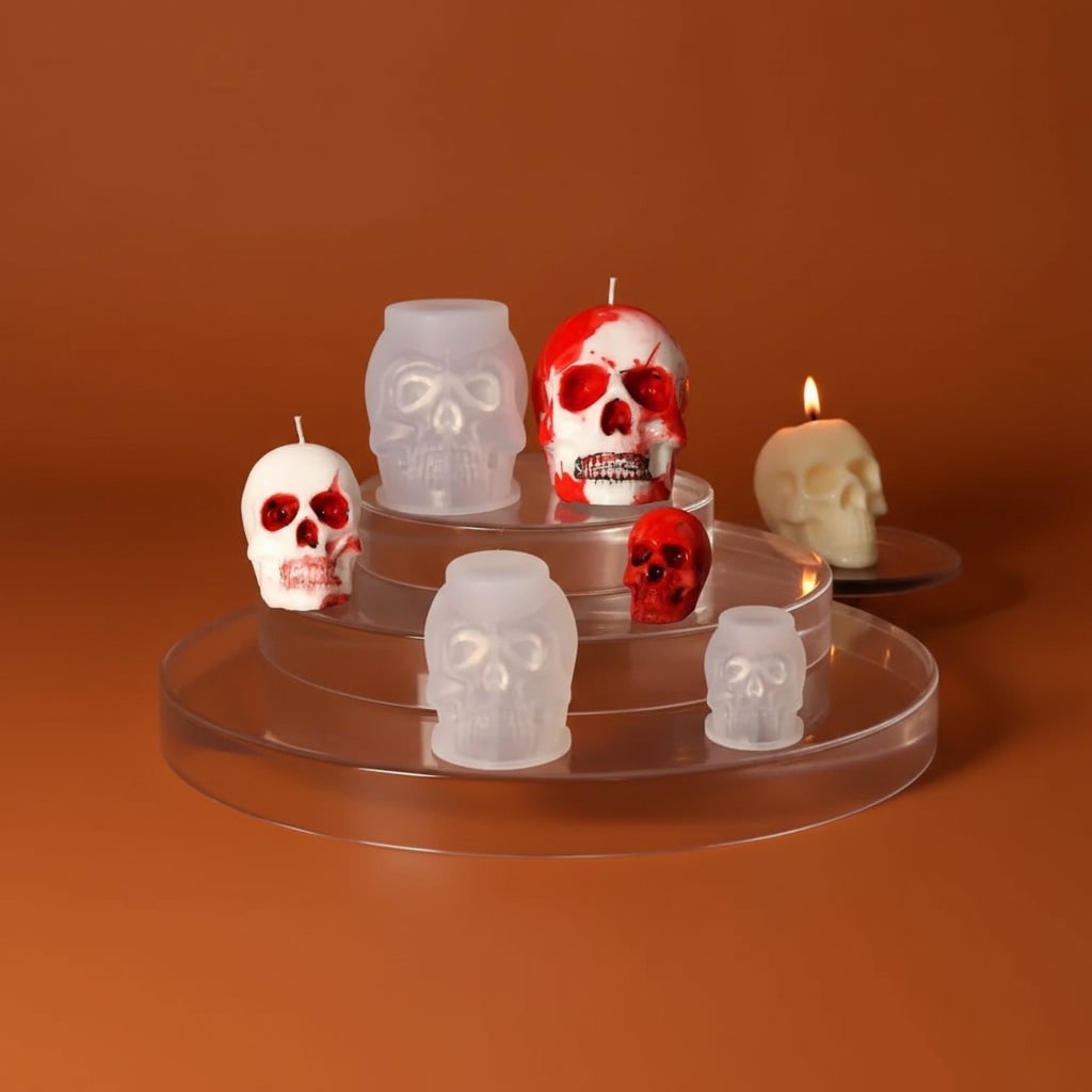Totenkopf-Silikonformen-Set 3-teilig | Ausgearbeitetes 3D-Design für Totenkopf-Deko | Flexibel, wiederverwendbar für Gießprojekte 1