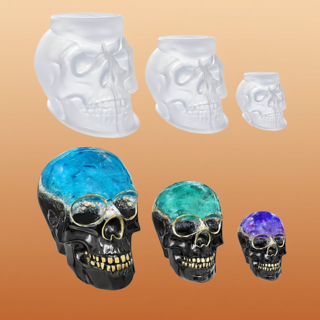 Totenkopf-Silikonformen-Set 3-teilig | Ausgearbeitetes 3D-Design für Totenkopf-Deko | Flexibel, wiederverwendbar für Gießprojekte 2