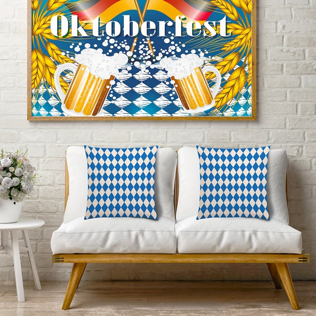 Oktoberfest Kissenhüllen mit Rautenmuster, 100% Leinen | 4er Set, verdeckter Reißverschluss | Maschinenwaschbar für Sofa & Bett 2