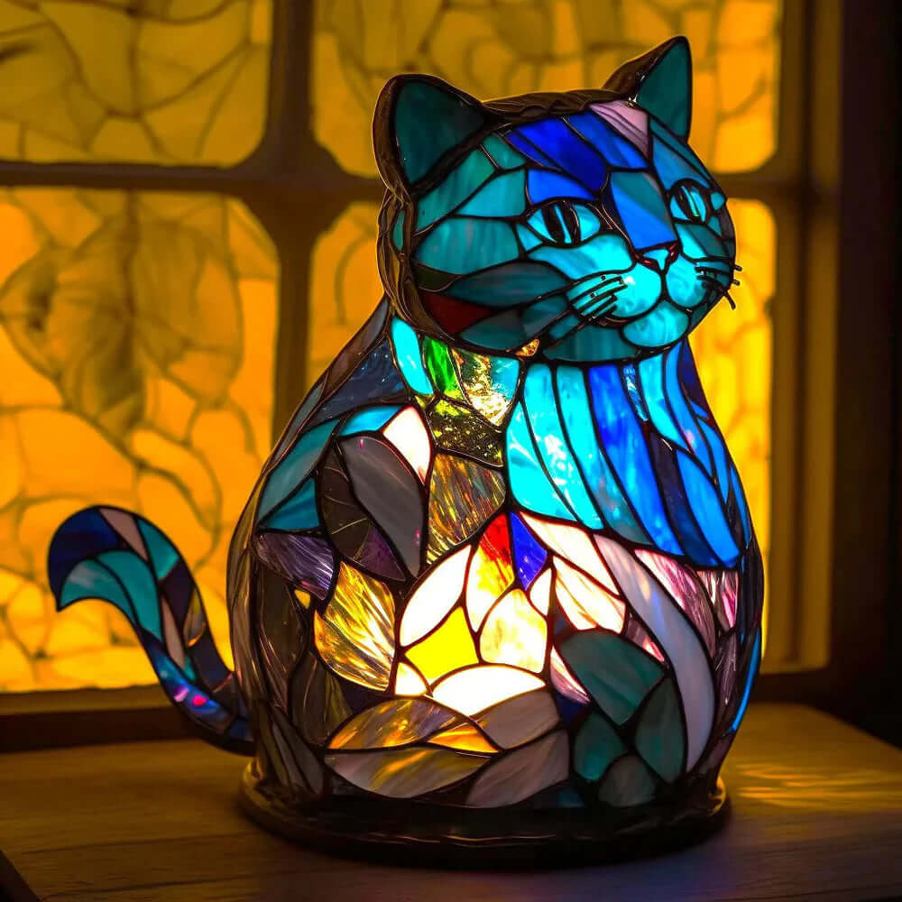 Buntglas Tiernachttischlampe | Handgefertigtes Tiermotiv aus Glas und Metall | Warmes Licht für Deko und Geschenk 11