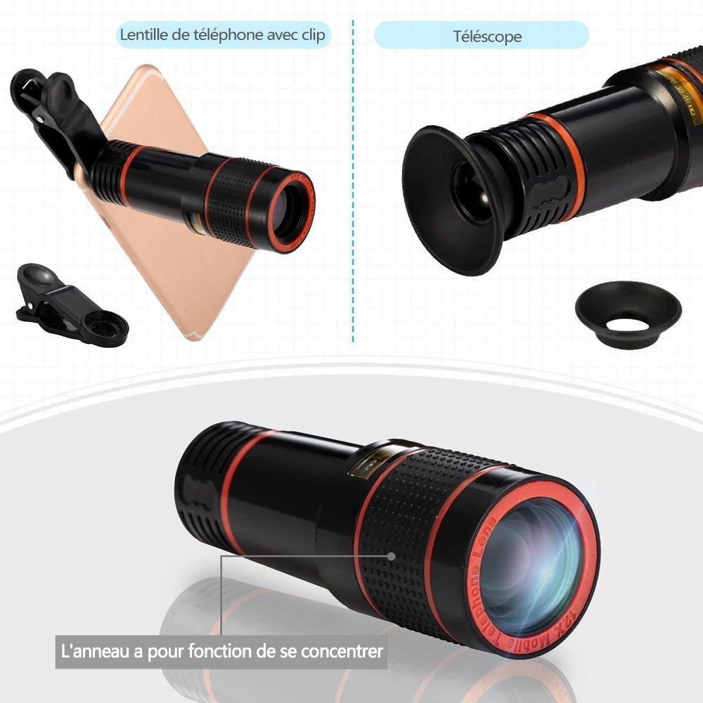 Teleobjektiv Kit für Handykamera 12X Zoom | Klemm-Clip mit Fokusring | Scharfe Fotos aus der Ferne und als Fernglas nutzbar 4