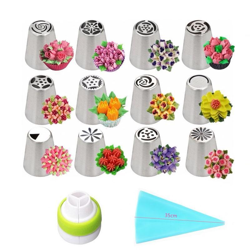 Spritztüllen-Set Edelstahl & Silikon, 14-teilig | Tulpentüllen, Spritzbeutel & Adapter | Für präzise Tortendekoration 7