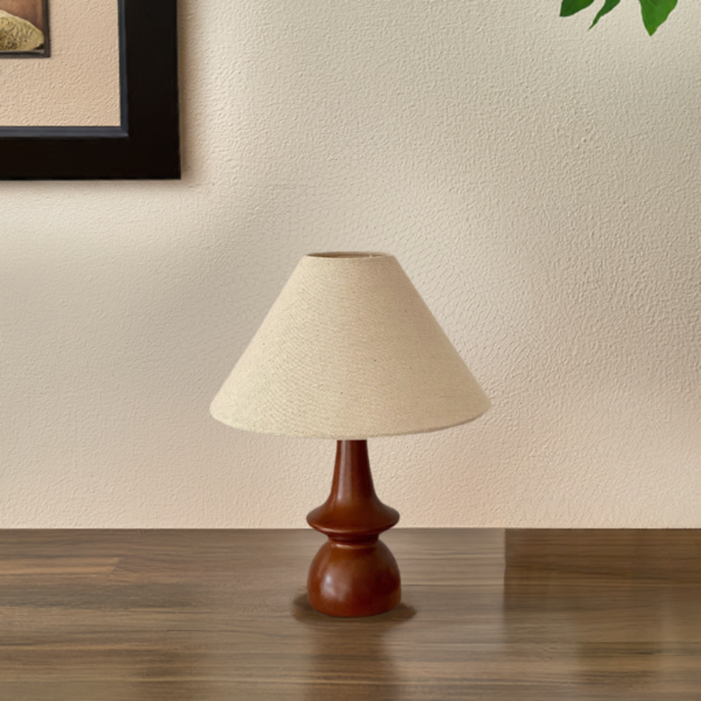 Tischlampe Massivholz Walnuss Nachttisch Wohnzimmer mit Glasschirm