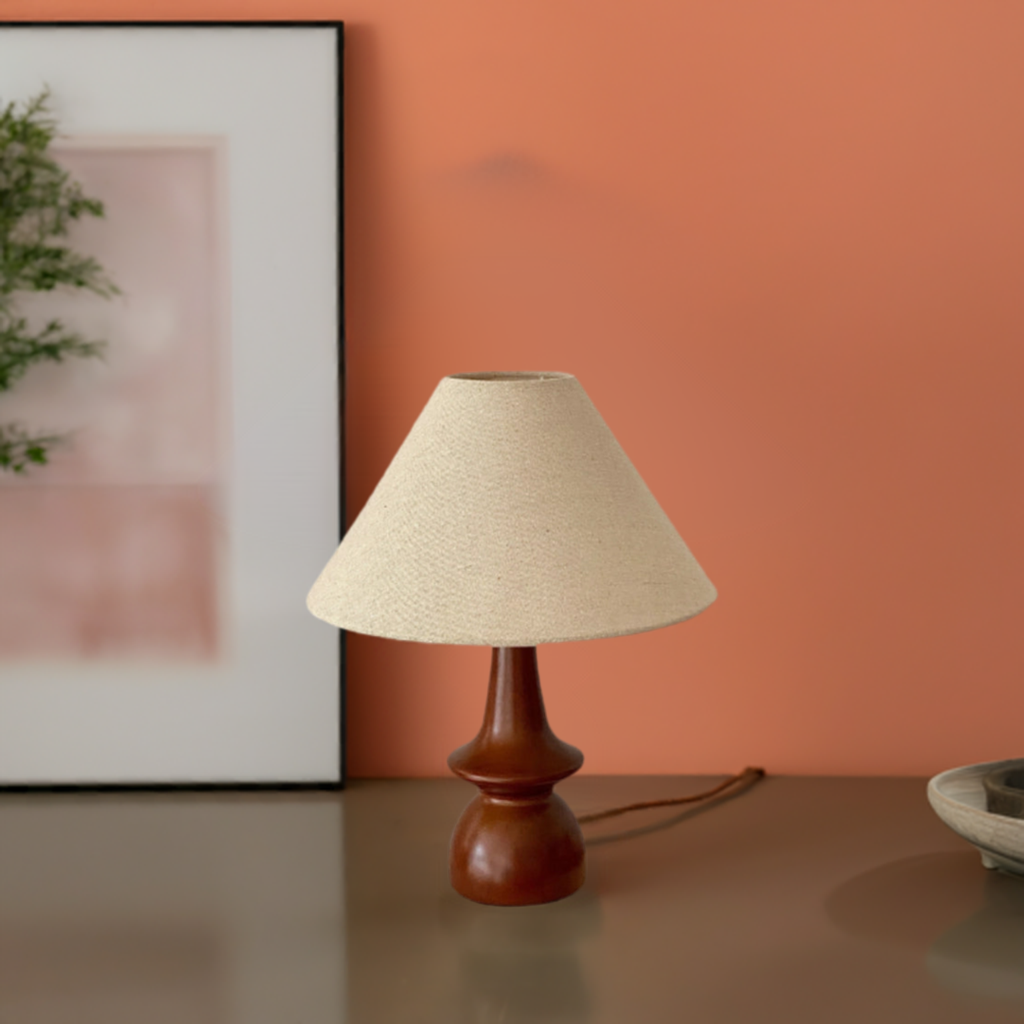 Tischlampe Massivholz Walnuss Nachttisch Wohnzimmer mit Glasschirm