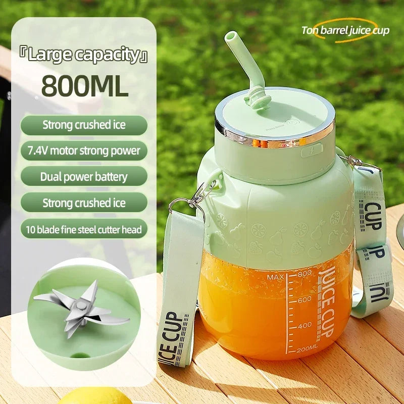 Flaschenmixer 800 ml, USB-Akku | 10-Klingen-Cutter für Eis & Obst | Tragbar, spülmaschinenfest, mit Trinkhalm und Tragegurt 5