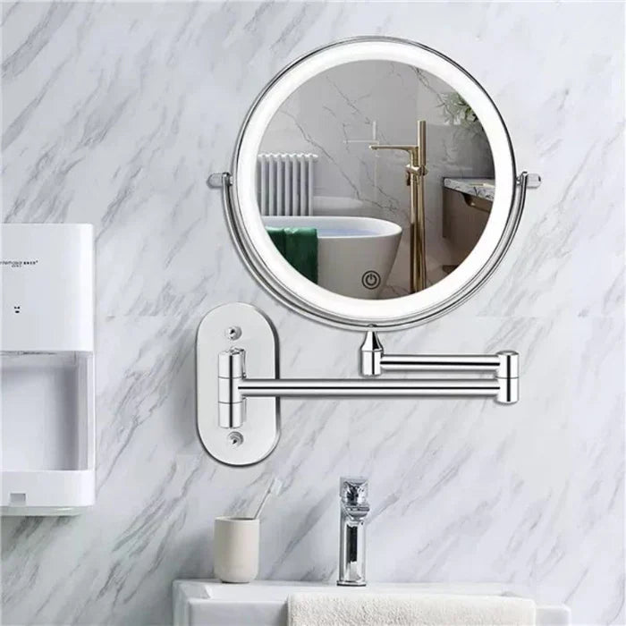 LED-Kosmetikspiegel Wandmontage Edelstahl | Verstellbare Vergrösserung 3x-10x, Touch-Bedienung | Akku mit USB-C Ladefunktion 1