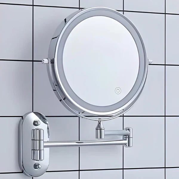 LED-Kosmetikspiegel Wandmontage Edelstahl | Verstellbare Vergrösserung 3x-10x, Touch-Bedienung | Akku mit USB-C Ladefunktion 12