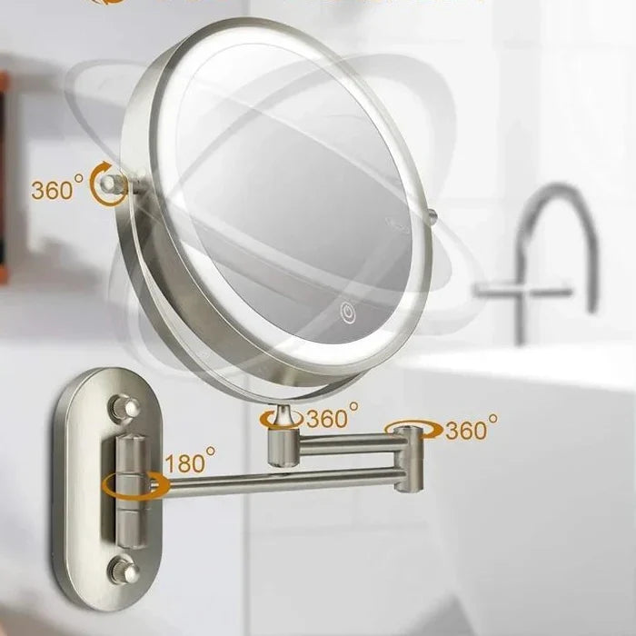 LED-Kosmetikspiegel Wandmontage Edelstahl | Verstellbare Vergrösserung 3x-10x, Touch-Bedienung | Akku mit USB-C Ladefunktion 13