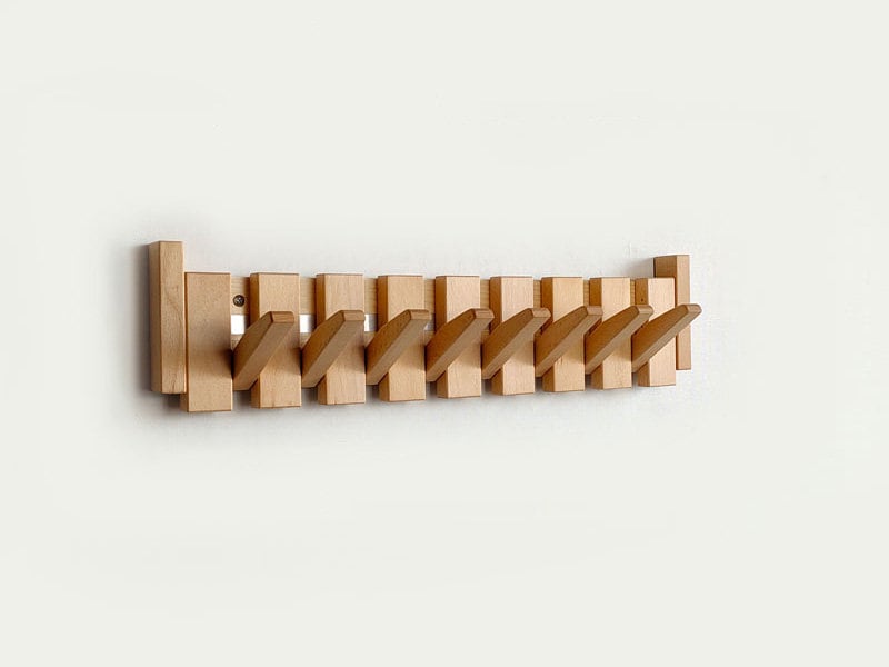 Wandgarderobe aus Holz | Einklappbare Haken im Klaviertasten-Design | Platzsparend, kratzschonend für Flur & Büro 12