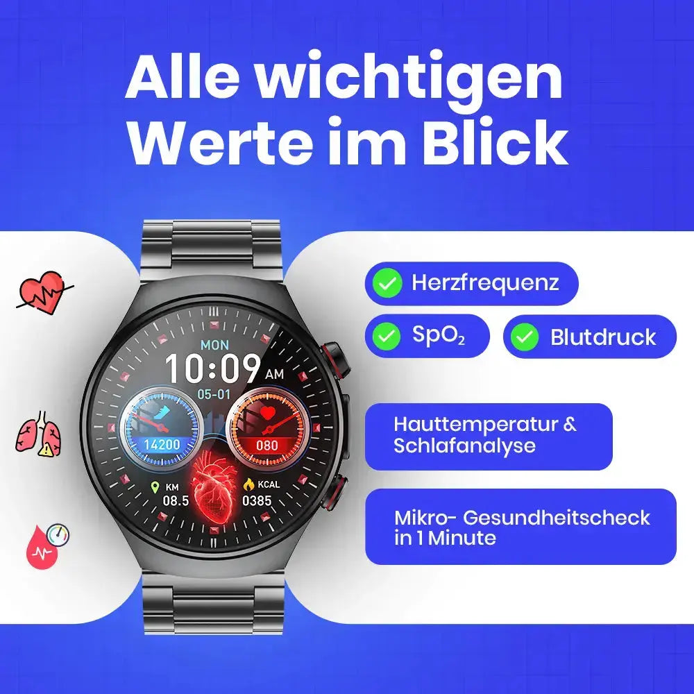 Kardena CARE Pro 5 – Gesundheitsuhr mit EKG, KI-Analyse, Pflegefunktion & Telefonie (2026) Kardena