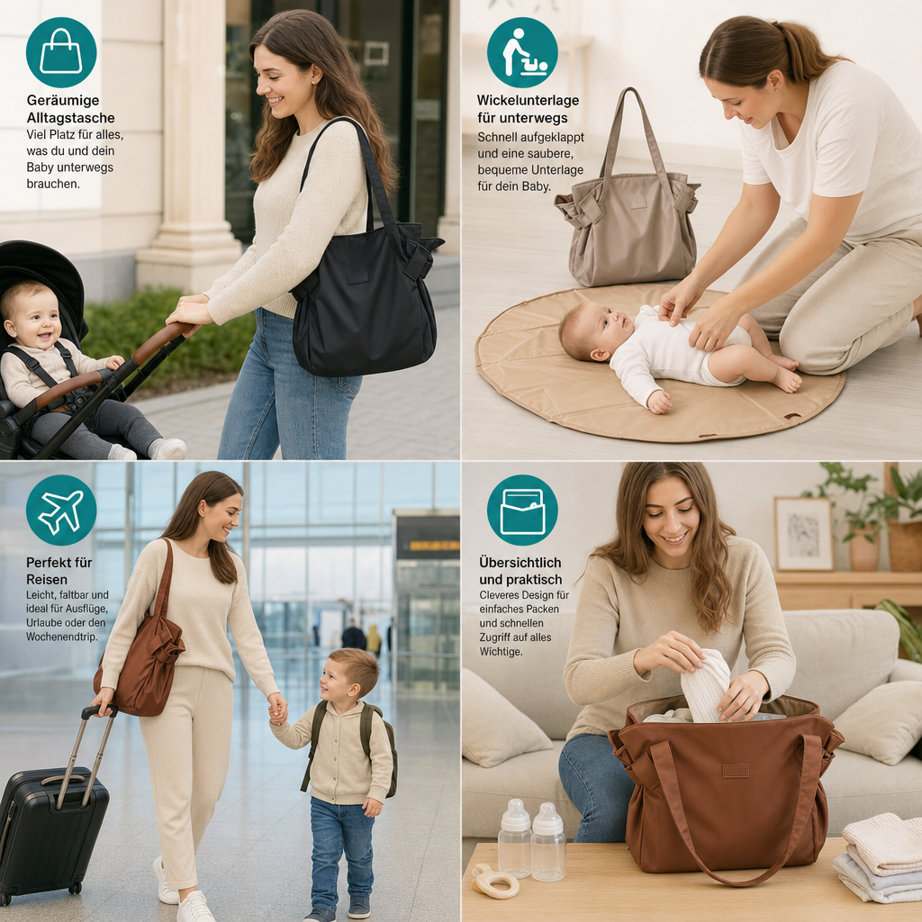 Faltbare Wickeltasche & Wickelunterlage 2-in-1 | Braun, Schwarz oder Beige | Leicht, 94 cm Wickelfläche, kompakt verstaubar 5