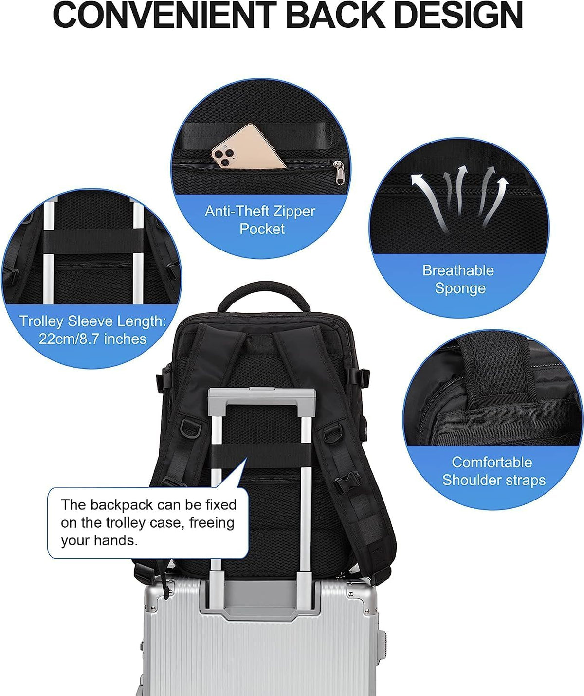 Reiserucksack 40L Wasserabweisend | Schuhfach, USB-Ladeanschluss, Laptopfach bis 14 Zoll | Organisierter Stauraum für Reisen 10