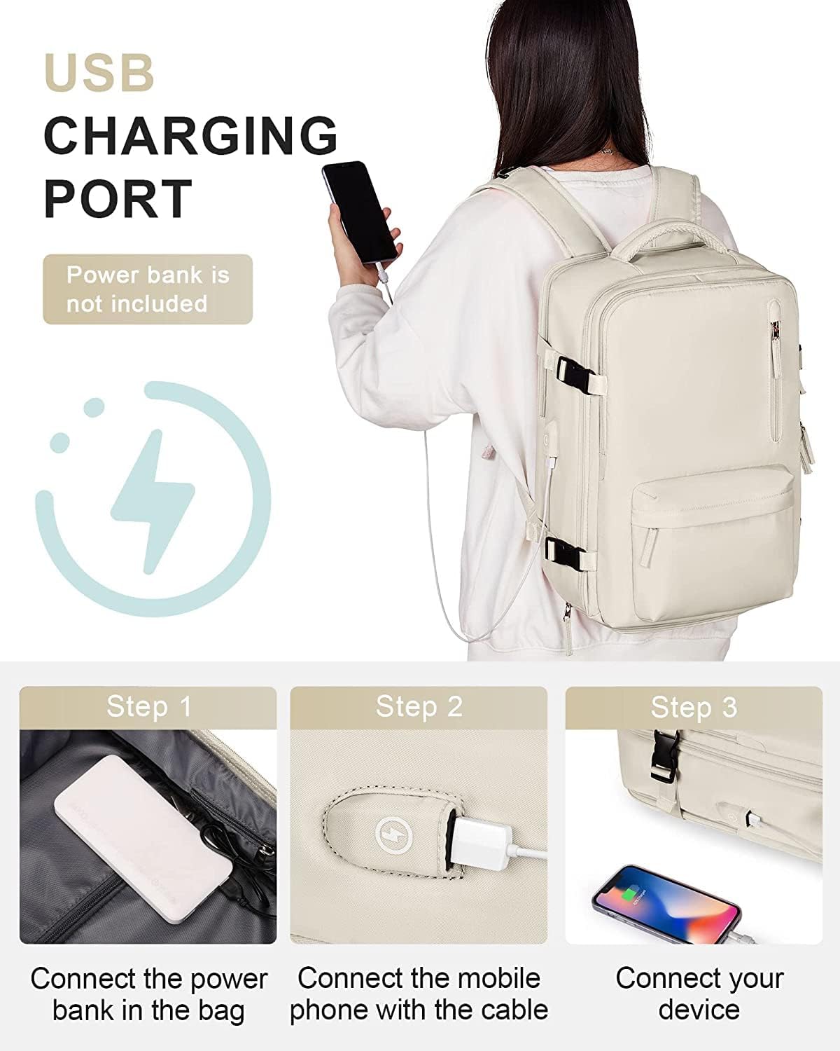 Reiserucksack 40L Wasserabweisend | Schuhfach, USB-Ladeanschluss, Laptopfach bis 14 Zoll | Organisierter Stauraum für Reisen 13