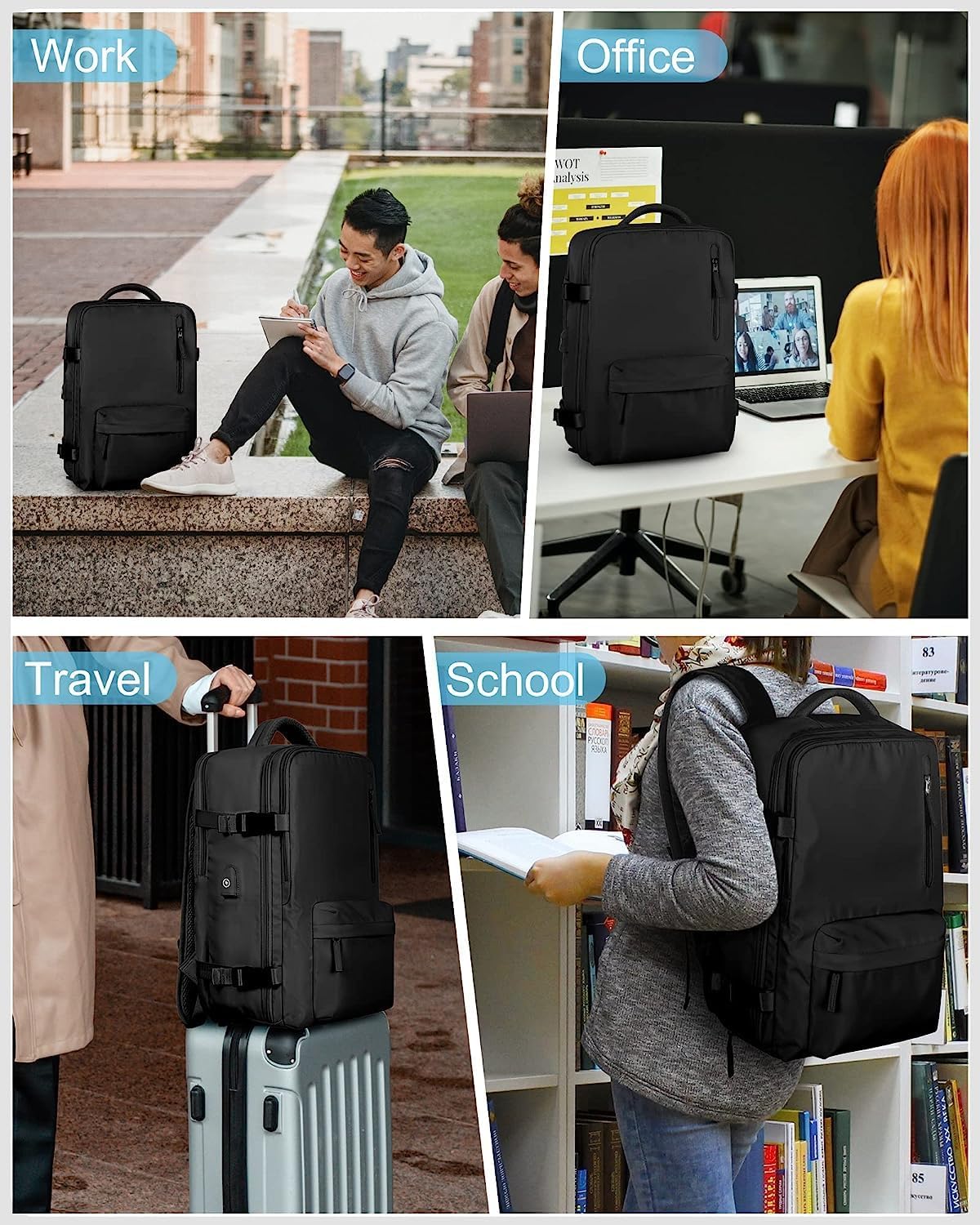Reiserucksack 40L Wasserabweisend | Schuhfach, USB-Ladeanschluss, Laptopfach bis 14 Zoll | Organisierter Stauraum für Reisen 11