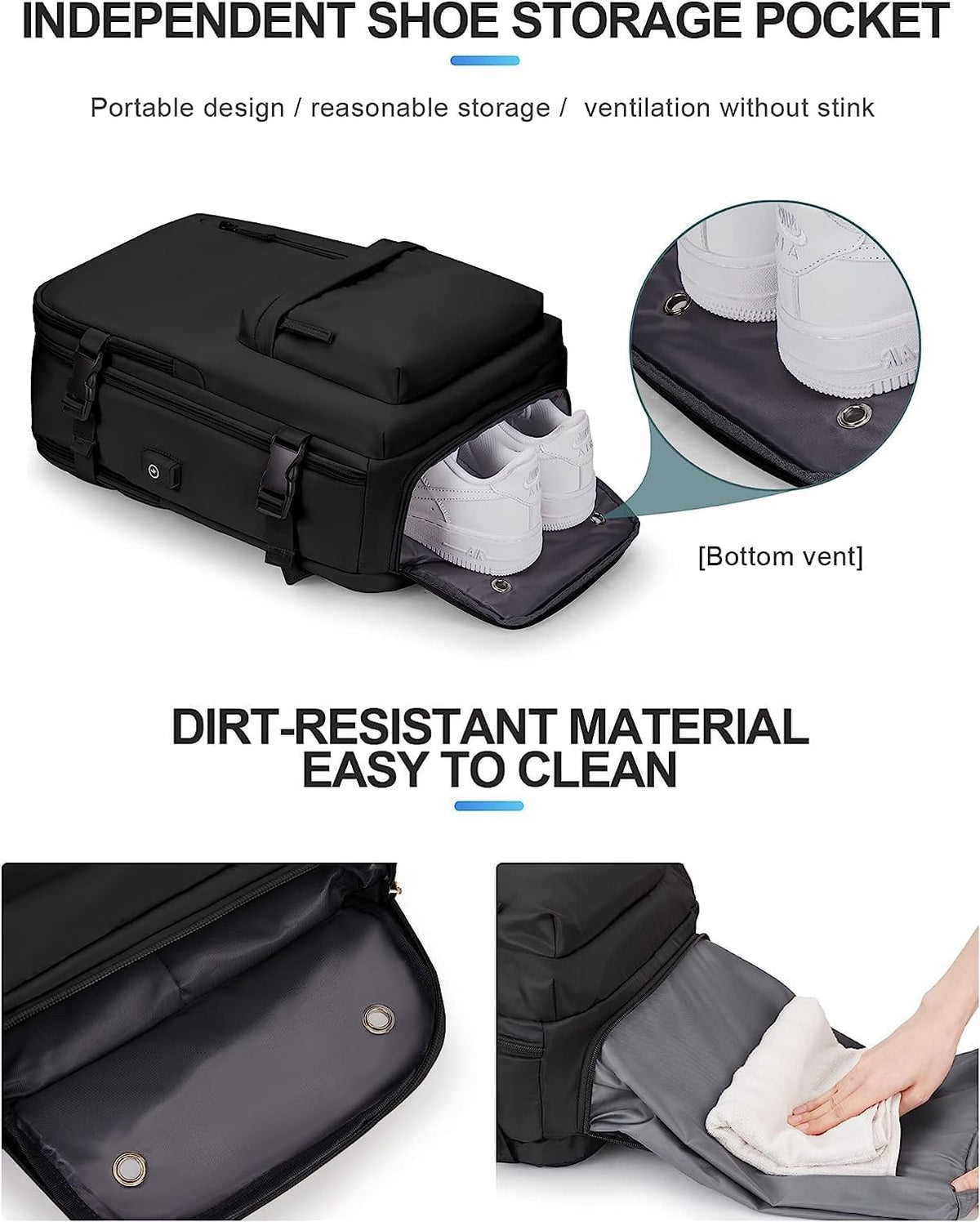 Reiserucksack 40L Wasserabweisend | Schuhfach, USB-Ladeanschluss, Laptopfach bis 14 Zoll | Organisierter Stauraum für Reisen 9