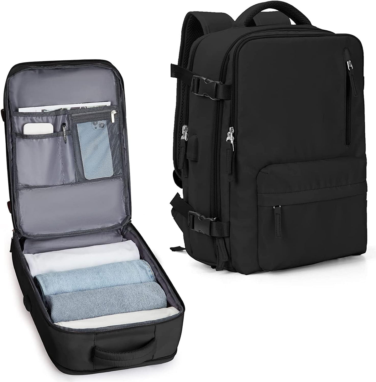 Reiserucksack 40L Wasserabweisend | Schuhfach, USB-Ladeanschluss, Laptopfach bis 14 Zoll | Organisierter Stauraum für Reisen 5
