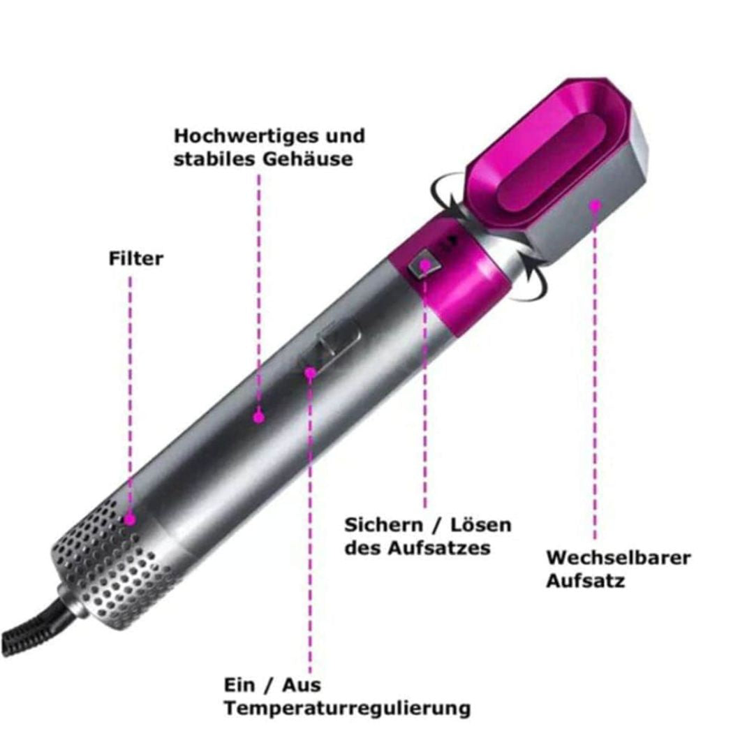 5-in-1 Haarstyler mit Keramikbeschichtung | 5 Aufsätze für Locken, Wellen, Glätte & Föhnen | Gleichmäßige Wärmeverteilung 6