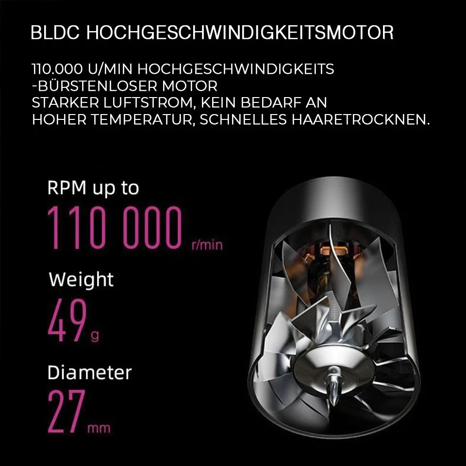 Haartrockner mit Ionen-Technologie und Diffusor | 5 Styling-Aufsätze, 110.000 U/min Motor | Ionen-Ausstoß, 100-240 V 6