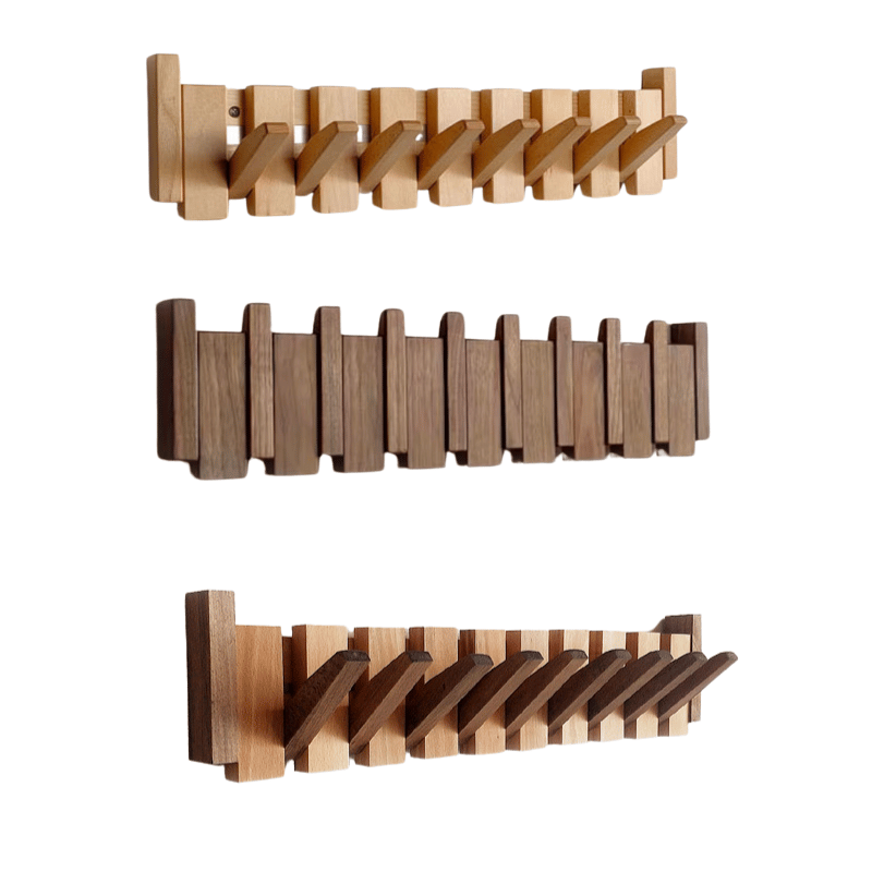 Wandgarderobe aus Holz | Einklappbare Haken im Klaviertasten-Design | Platzsparend, kratzschonend für Flur & Büro 7