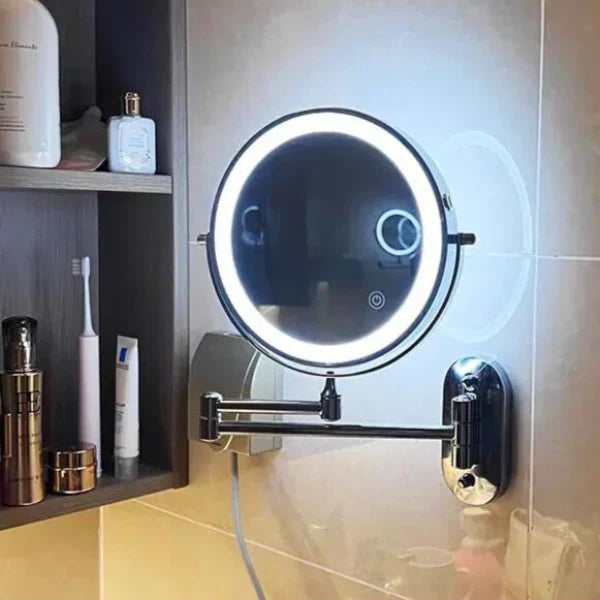 LED-Kosmetikspiegel Wandmontage Edelstahl | Verstellbare Vergrösserung 3x-10x, Touch-Bedienung | Akku mit USB-C Ladefunktion 8