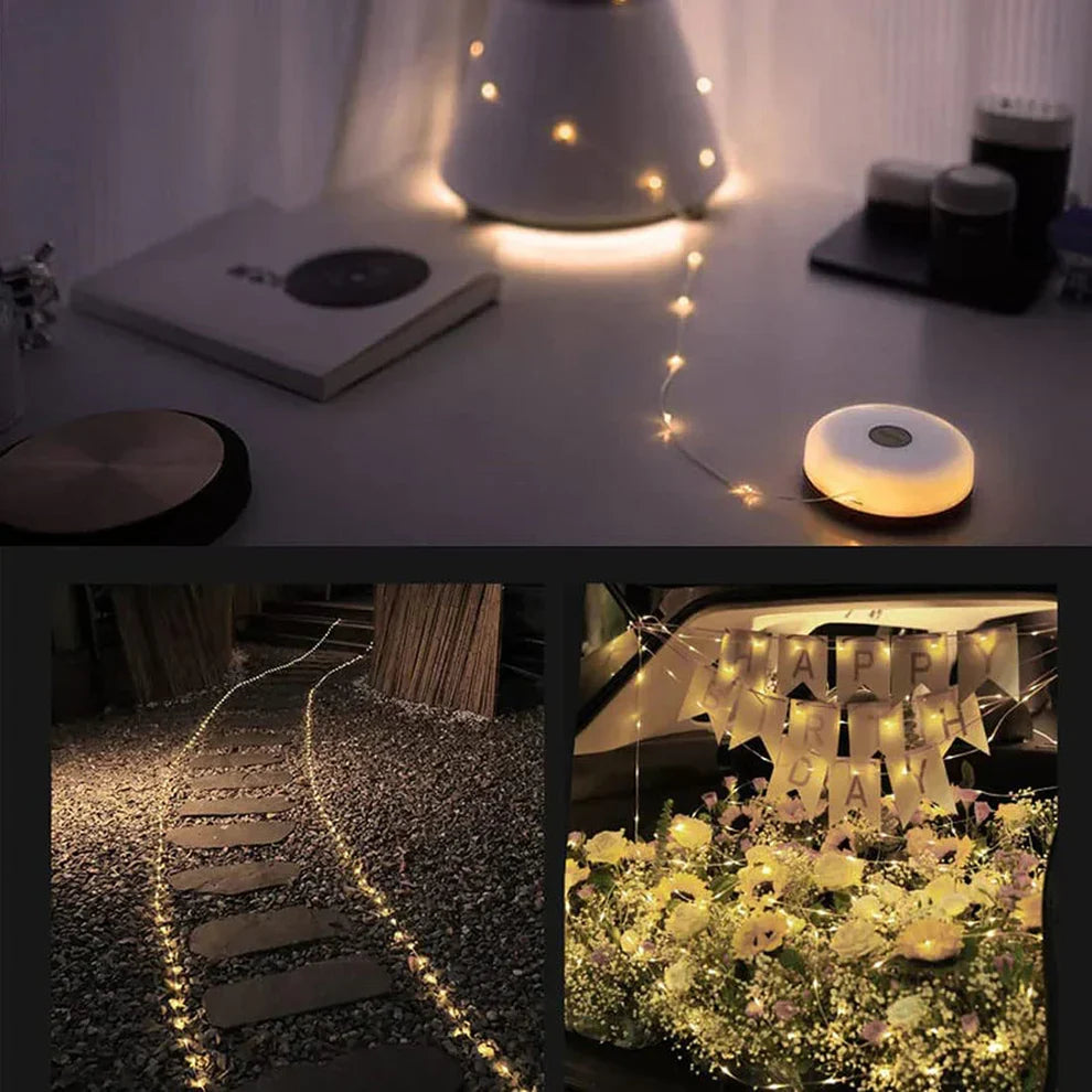 LED-Lichterkette 10 m mit 100 LEDs | USB wiederaufladbar, IP65 wasserdicht | 8 Lichtmodi für Camping, Garten & Balkon 2